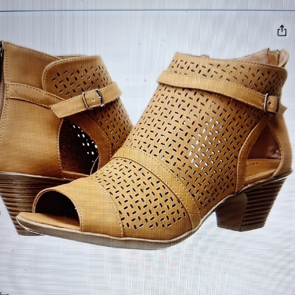 Easy Street Tan Cutout Peep-Toe Ankle Booties New